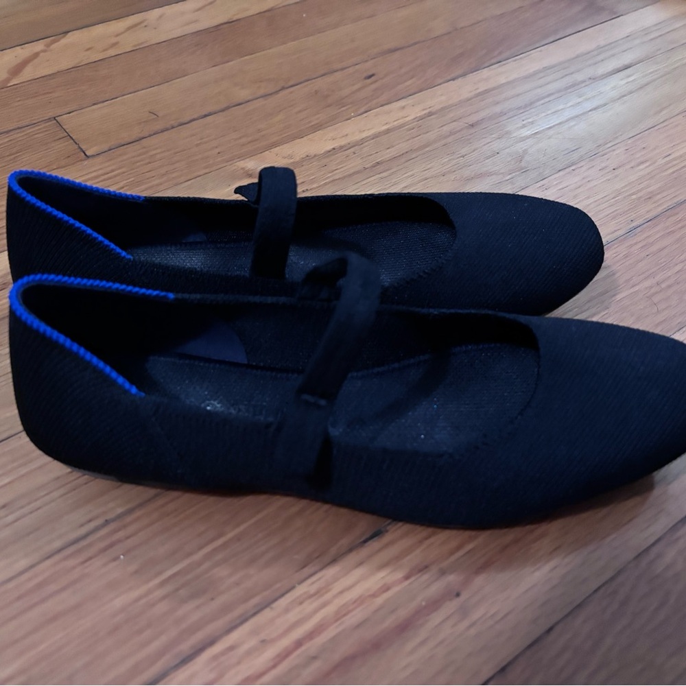 Rothy's Black Mary Jane Flats with Blue Trim